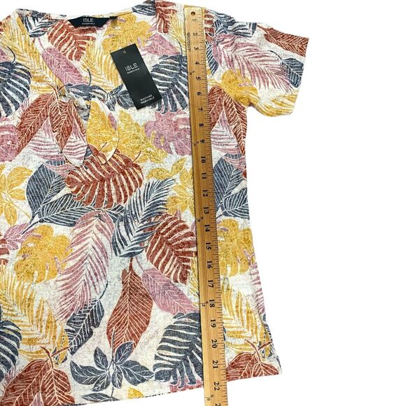 Isle Easentials Multicolor Leaf Print Top Blouse Tie Front Small 10-12 - Picture 10 of 10